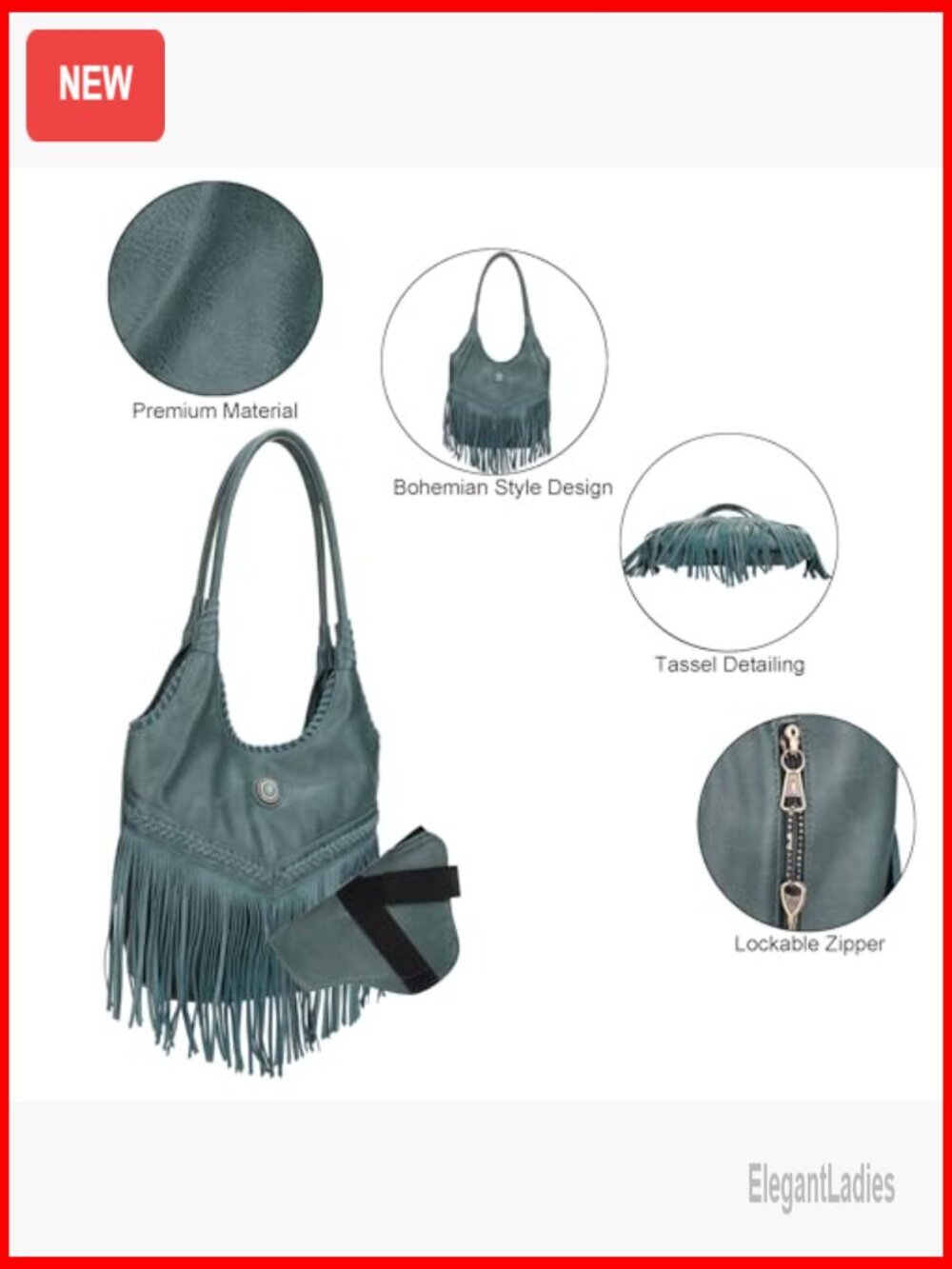 Faux Leather Fringe Tote Bag with CCW Pocket, One Size - Picture 6 of 7